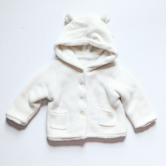 Baby Gap Ivory Sherpa Bear Ears Sweater Cardigan Jacket | Size 12-18 Months - Picture 3 of 9